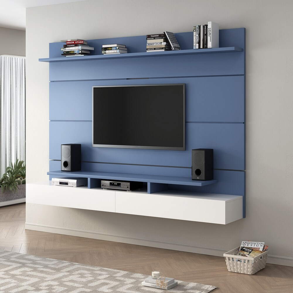 Wall Mounted Floating 80'' Relief TV Stand  Modern Entertainment Center with 2 Drop Down Doors and Multi Purpose Cabinet