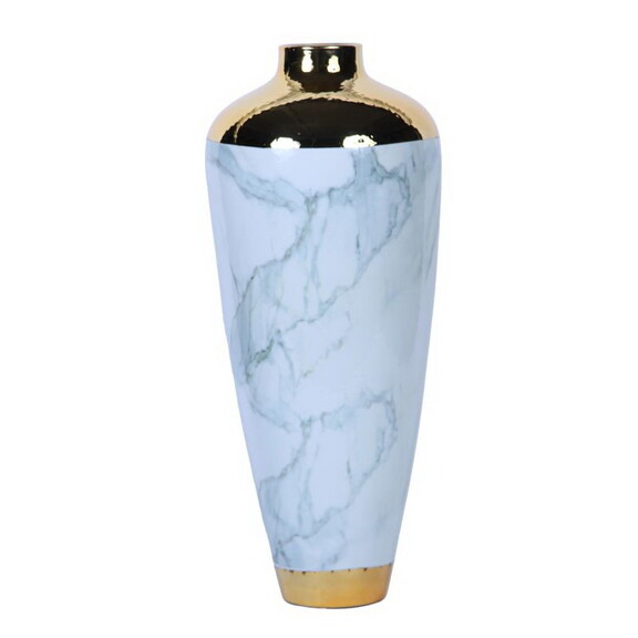 Elegant Celadon Marble Ceramic Vase with Gold Acce...