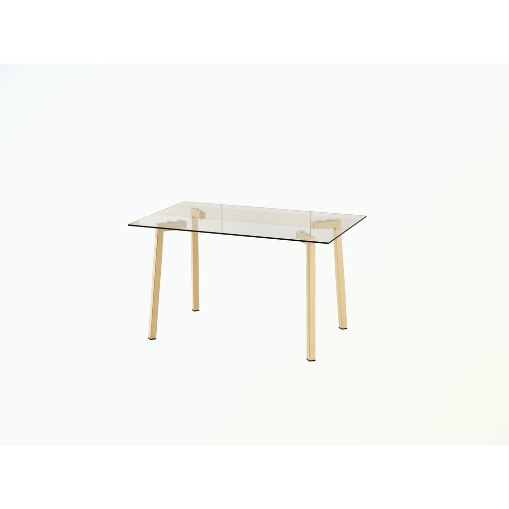 Rectangular Glass Dining Table with Glass Tabletop and Metal Legs