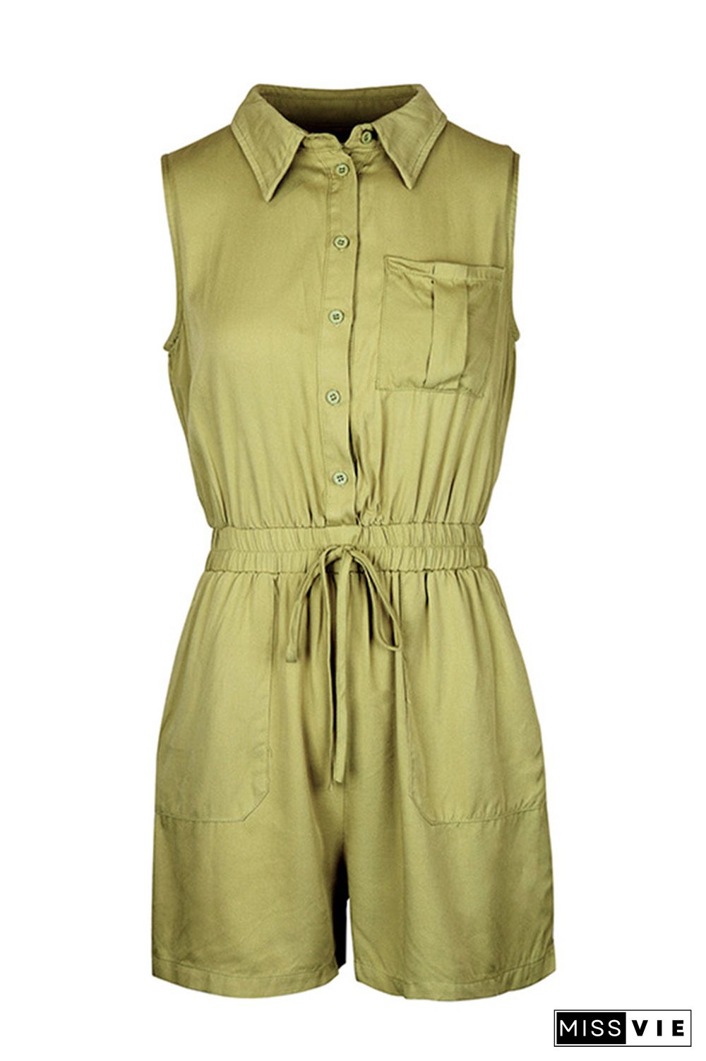 Green Sleeveless Button Up One Piece Romper