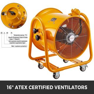 VEVOR 16 in. Utility Blower Fan Explosion Proof Fan 1100-Watt 60Hz 3450 RPM with Wheels for Extraction Ventilation in Orange ZLFJYJ16CFB000001V6