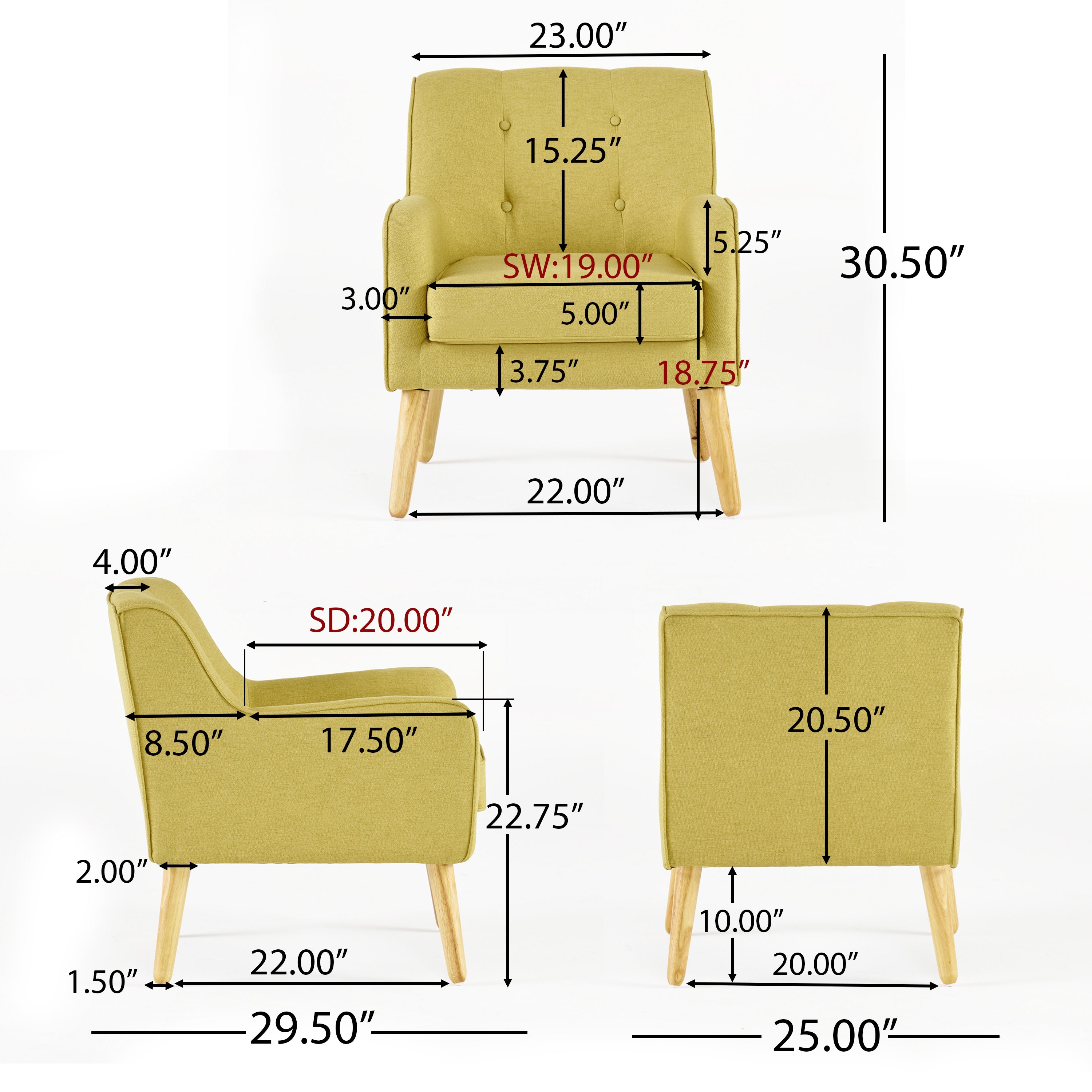 Fontinella Mid Century Tufted Back Fabric Arm Chair