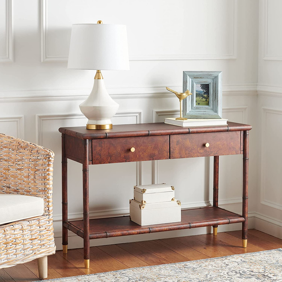 Traditional Console Table  2 Storage Drawers With Lower Open Shelf  Dark Brown   Contemporary   Console Tables   by Declusia  Houzz