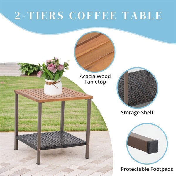 3 Pieces Rocking Wicker Bistro Set，Patio Outdoor Furniture Conversation Sets with Porch Chairs and Glass Coffee Table