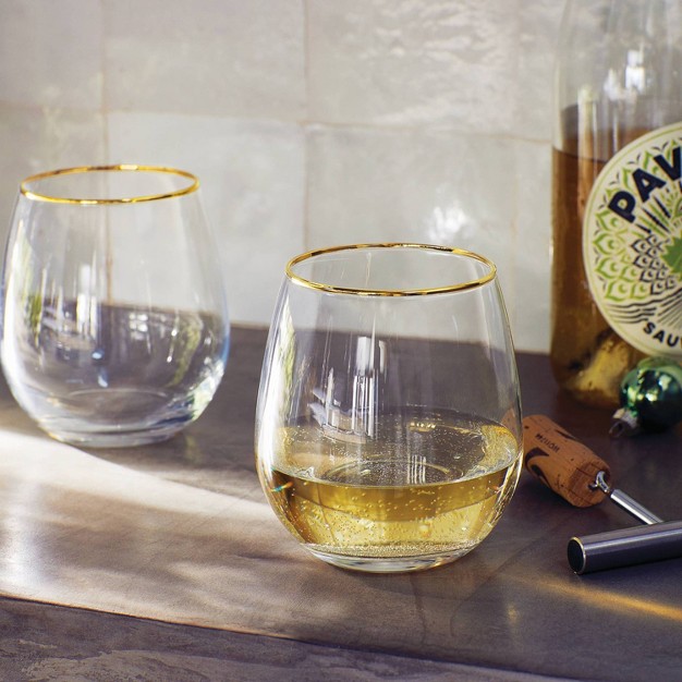 4pc Stemless Wine Glass Set Gold