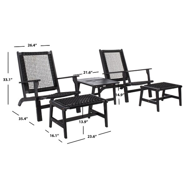 SAFAVIEH Chantelle Outdoor Solid Wood Chaise Lounge Chair and Stool Set of 2 (Includes End Table)