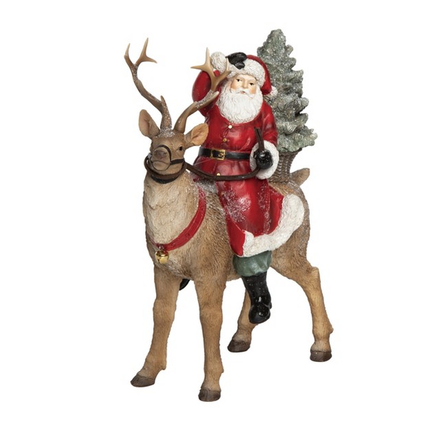 Transpac Resin 10 In Multicolored Christmas Rustic Santa And Reindeer Figurine