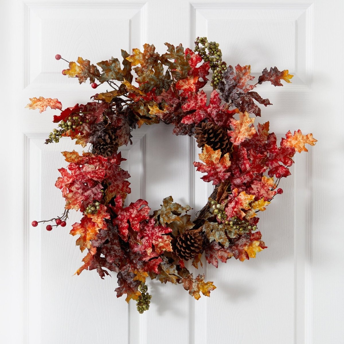 24'' Autumn Maple Artificial Fall Wreath with Berries & Pinecones