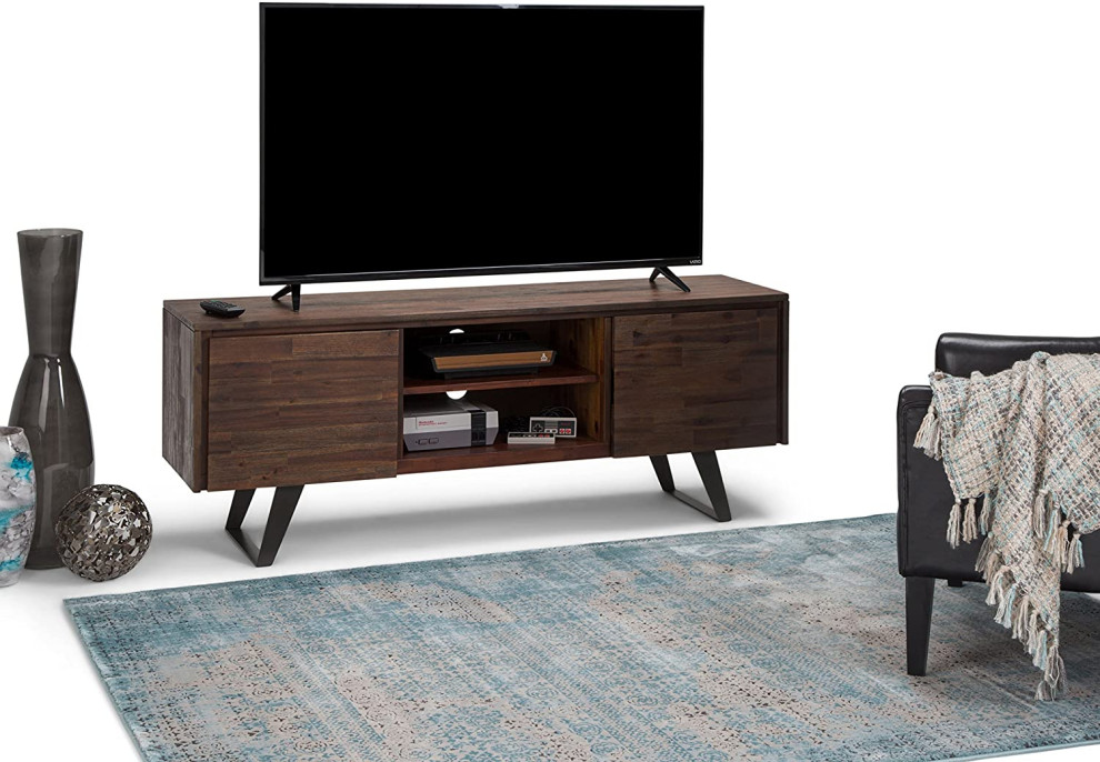 Modern Industrial TV Stand  2 Cabinets  ampOpen Shelf  Distressed Charcoal Brown   Contemporary   Entertainment Centers And Tv Stands   by Decor Love  Houzz