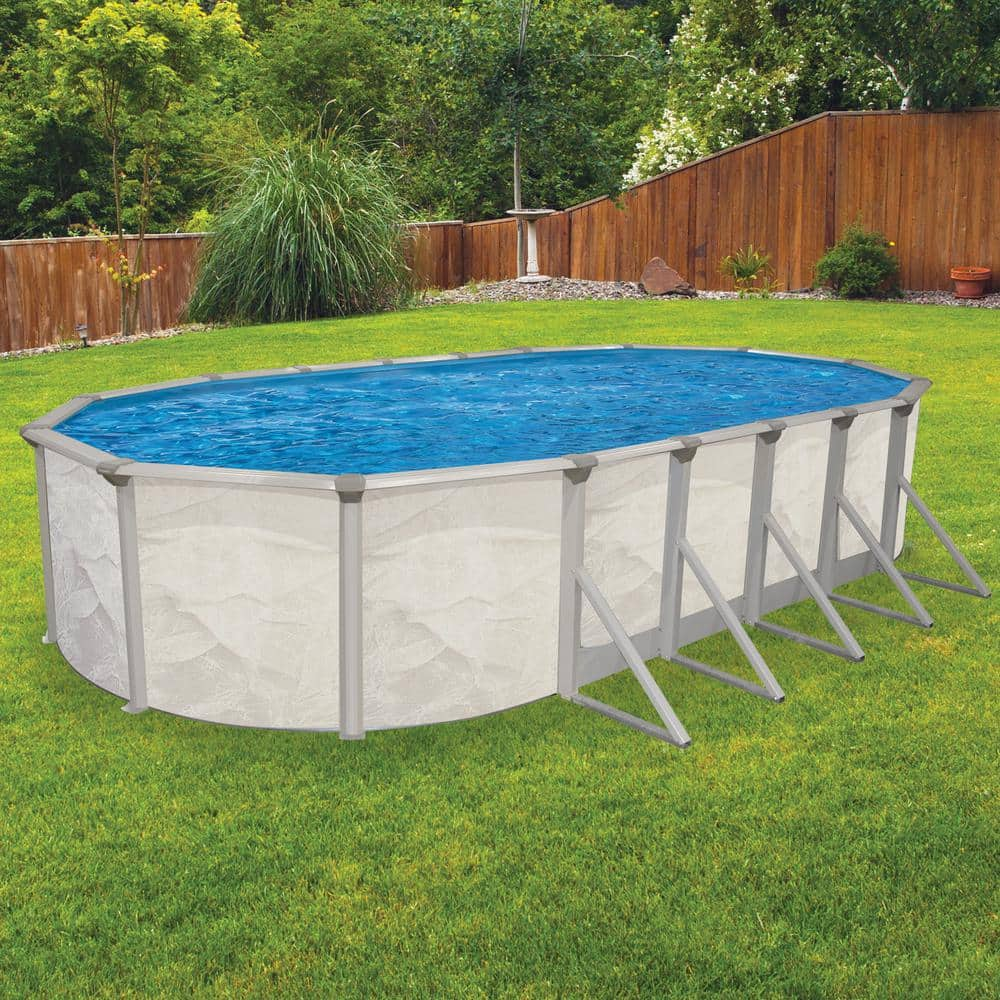 AQUARIAN Independence 12 ft. x 24 ft. Oval 52 in. D Metal Wall Above Ground Hard Side Pool Package with Entry Step System PURBCH122452HD6