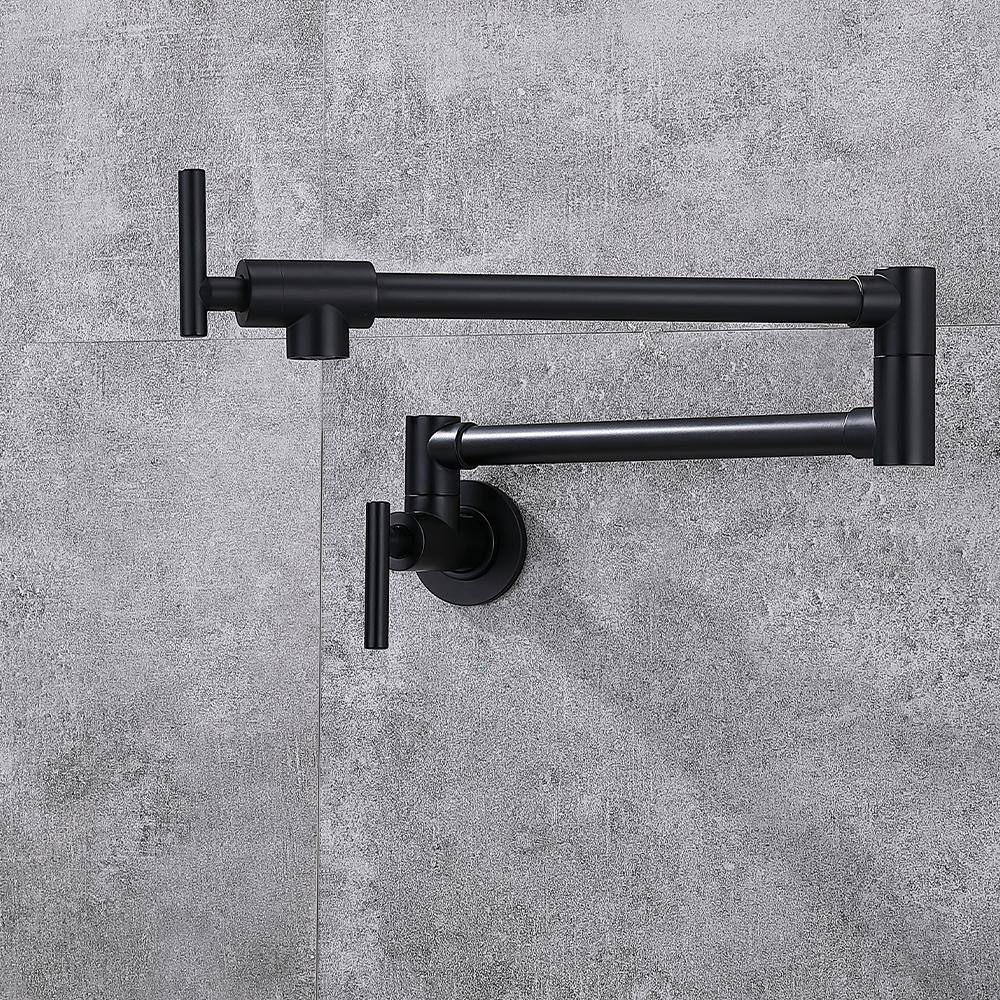 GIVING TREE Farmhouse Double Handle Wall Mount Pot Filler with Solid Brass Instruction in Matte Black XLHDDTFH0013