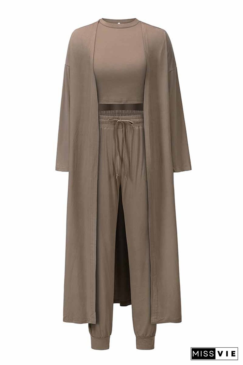 3 Piece Sleeveless Top & Drawstring Pants & Longline Cardigan Set