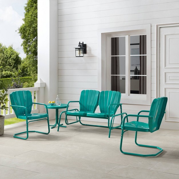 Ridgeland 4pc Outdoor Metal Conversation Set Turquoise Crosley