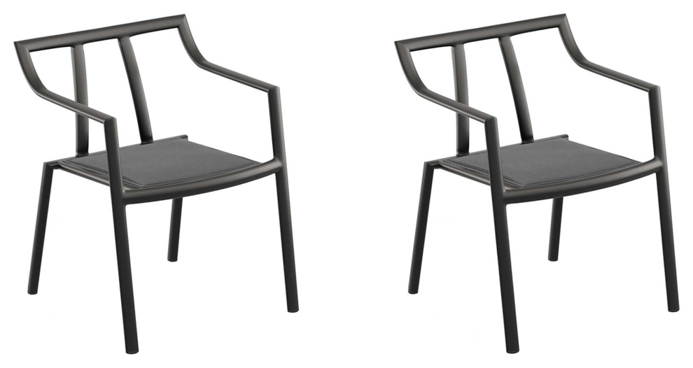 Markoe Armchair  Ninja Seat  Carbon Powder  Coated Aluminum Frame  Set of 2   Transitional   Outdoor Dining Chairs   by Oxford Garden  Houzz