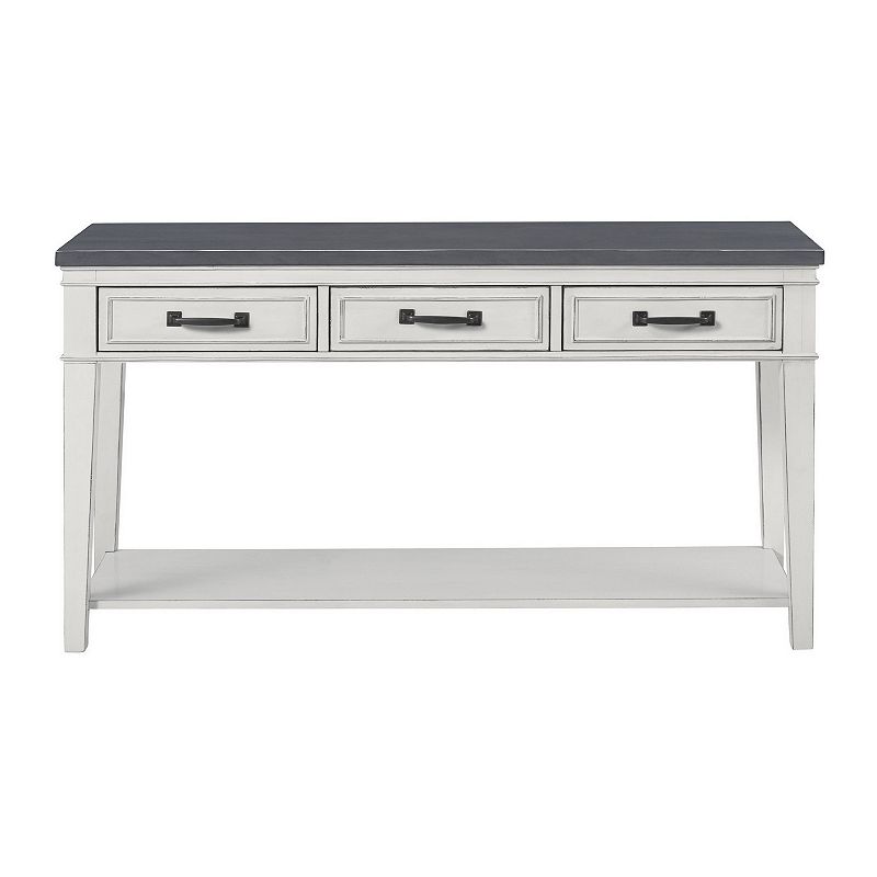 55 Inch 3 Drawer Console Table with Bottom Shelf， White and Gray