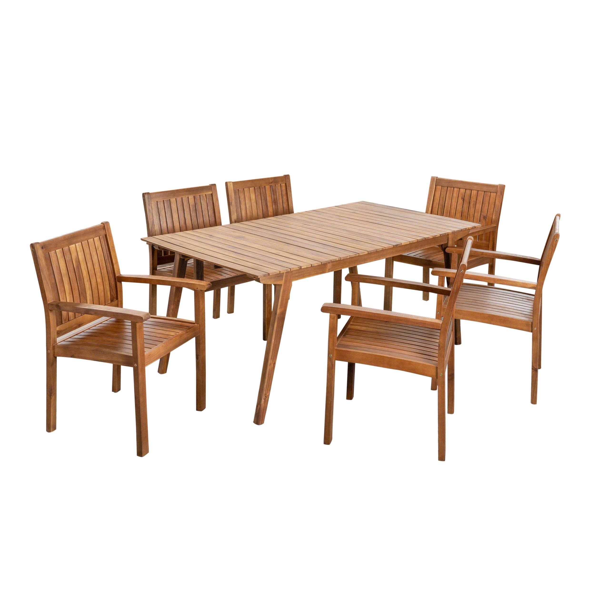 Jerry Outdoor 7 Piece Acacia Dining Set, Teak Finish