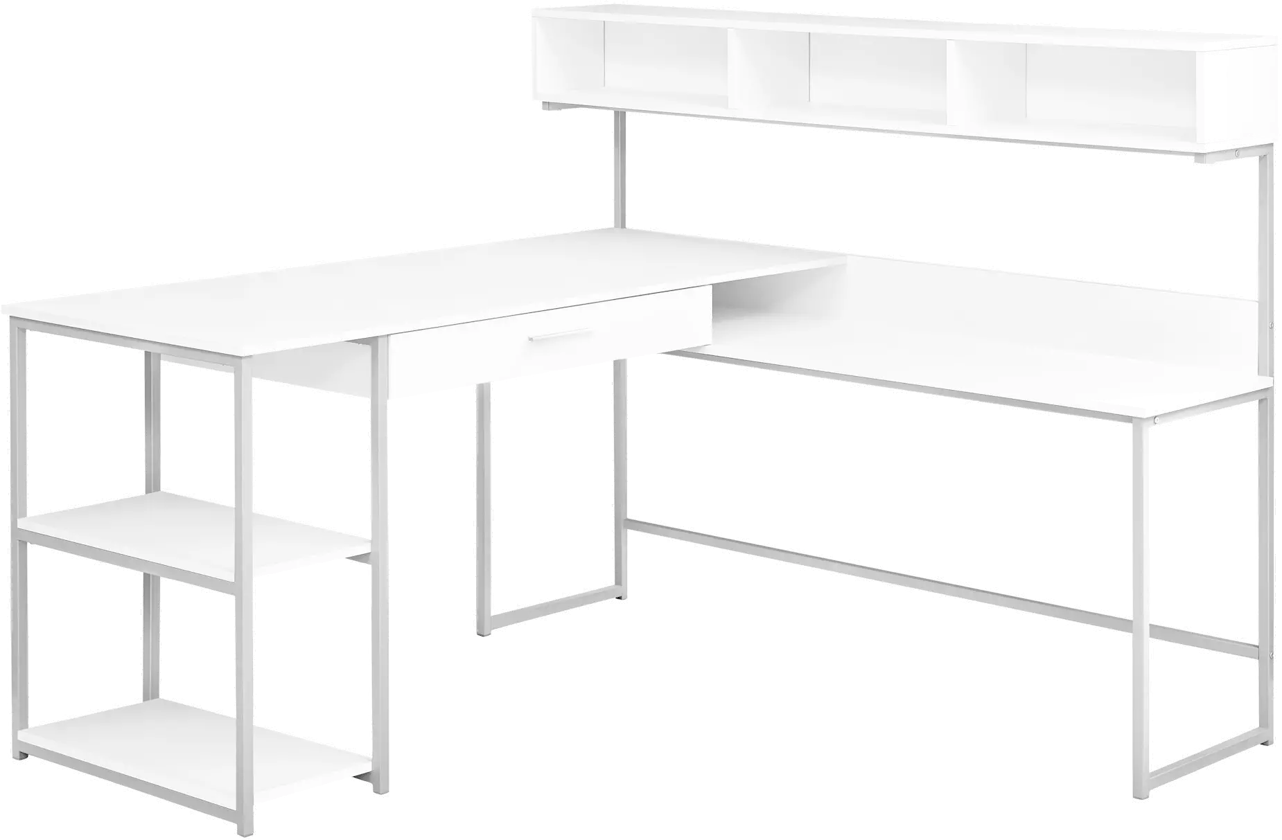 White and Silver Metal Corner Computer Desk