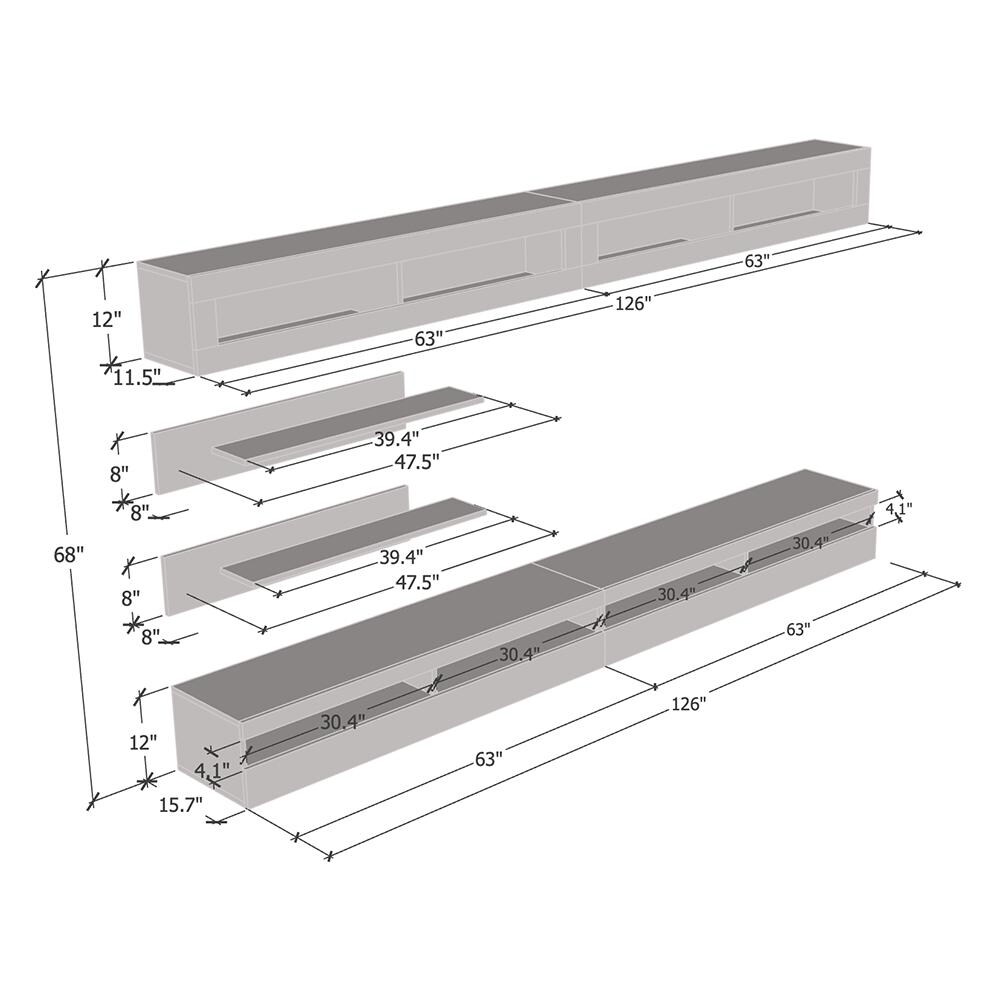 Fly I2 35TV Wall mounted Floating Modern Entertainment Center Set