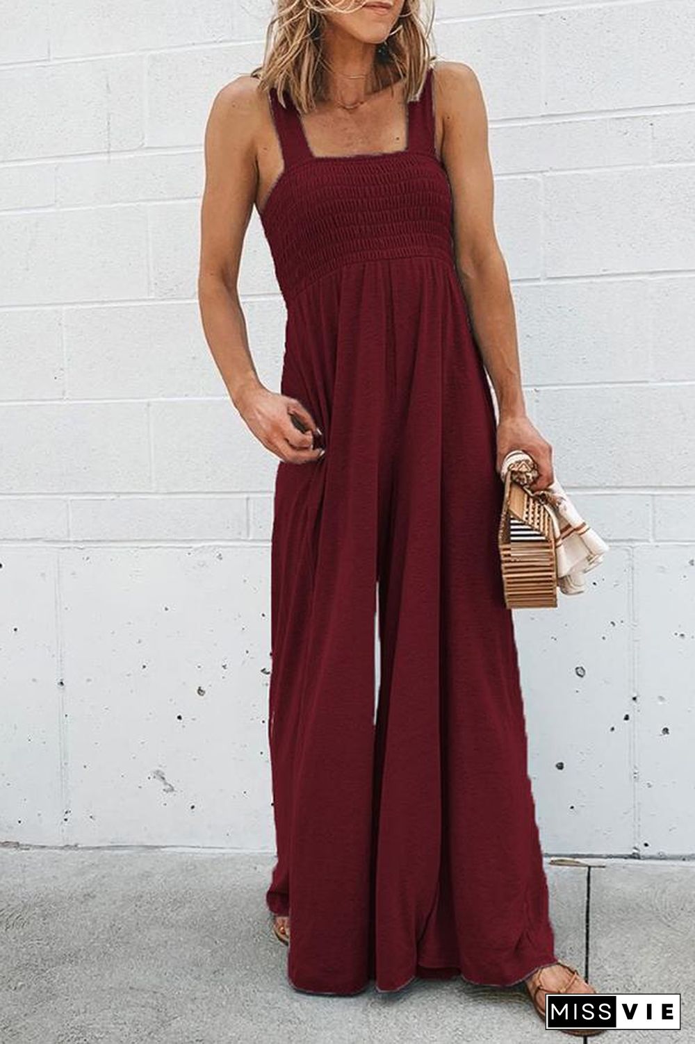 Solid Color Square Neck Wide-leg Jumpsuits (4 Colors) P15078