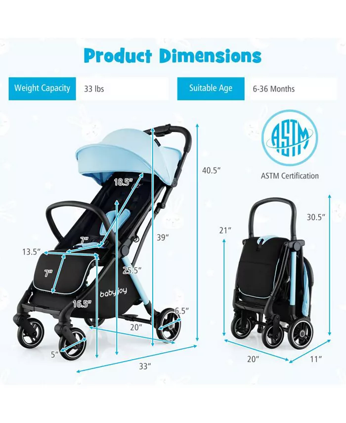 Slickblue One-Hand Folding Portable Lightweight Baby Stroller with Aluminum Frame-Blue