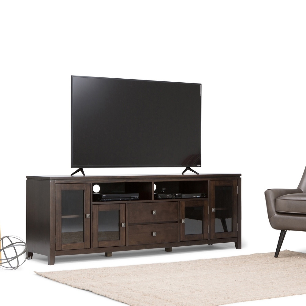 WYNDENHALL Essex SOLID WOOD 72 inch Wide Contemporary TV Media Stand For TVs up to 80 inches