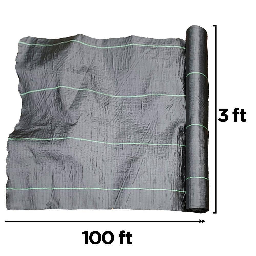 ALEKO 3 ft. x 100 ft. Woven Weed Barrier Fabric - Black with Green Stripes WM3X100-HD