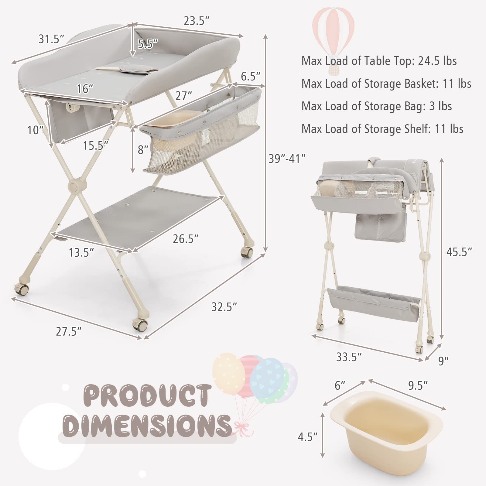 Costzon Portable Baby Changing Table, Foldable Diaper Changing Station