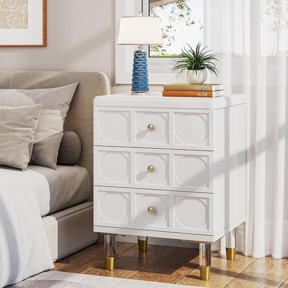 Nightstand Bedside Table with 3 Drawers  Bedroom Tall Night Stands Sofa End Table with Storage for Bedroom  Living Room