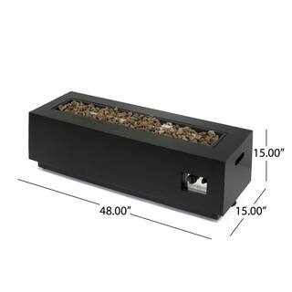 Noble House Wellington 15.25 in. x 19.75 in. Rectangular Concrete Propane Fire Pit in Brushed Brown with Tank Holder 70376