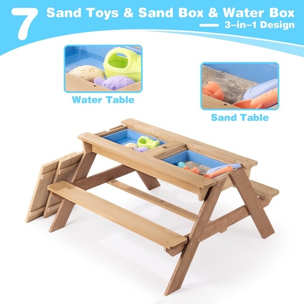 3in1 Kids Outdoor Wooden Picnic Table With Umbrella