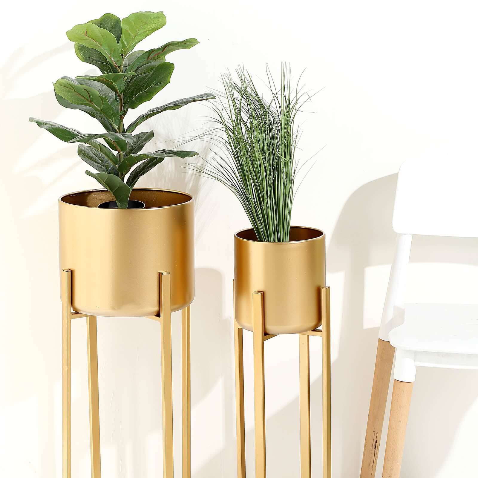 Set of 2 Modern Gold Metal Planter Stands, Decorative Indoor Plant Pots 25