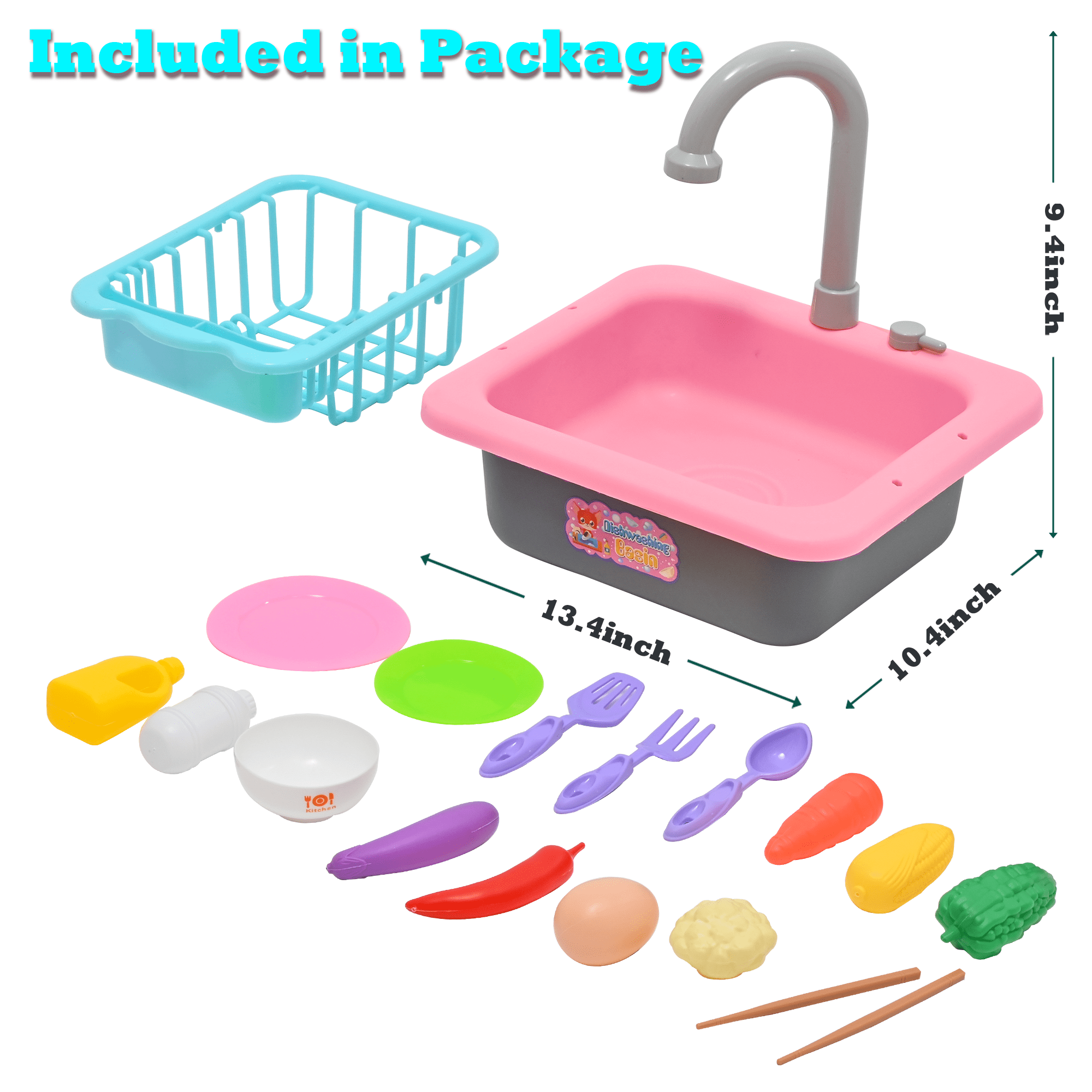 Kitchen Sink Toys - Play Sink with Running Water, Kids Pretend Play Kitchen Toy Sink for Girl, Role Play Electronic Dishwasher Kitchen Water Toys Set