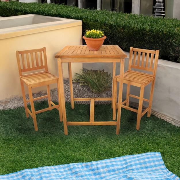 Sunnydaze 3 piece Teak Wood Outdoor Bar Set Brown