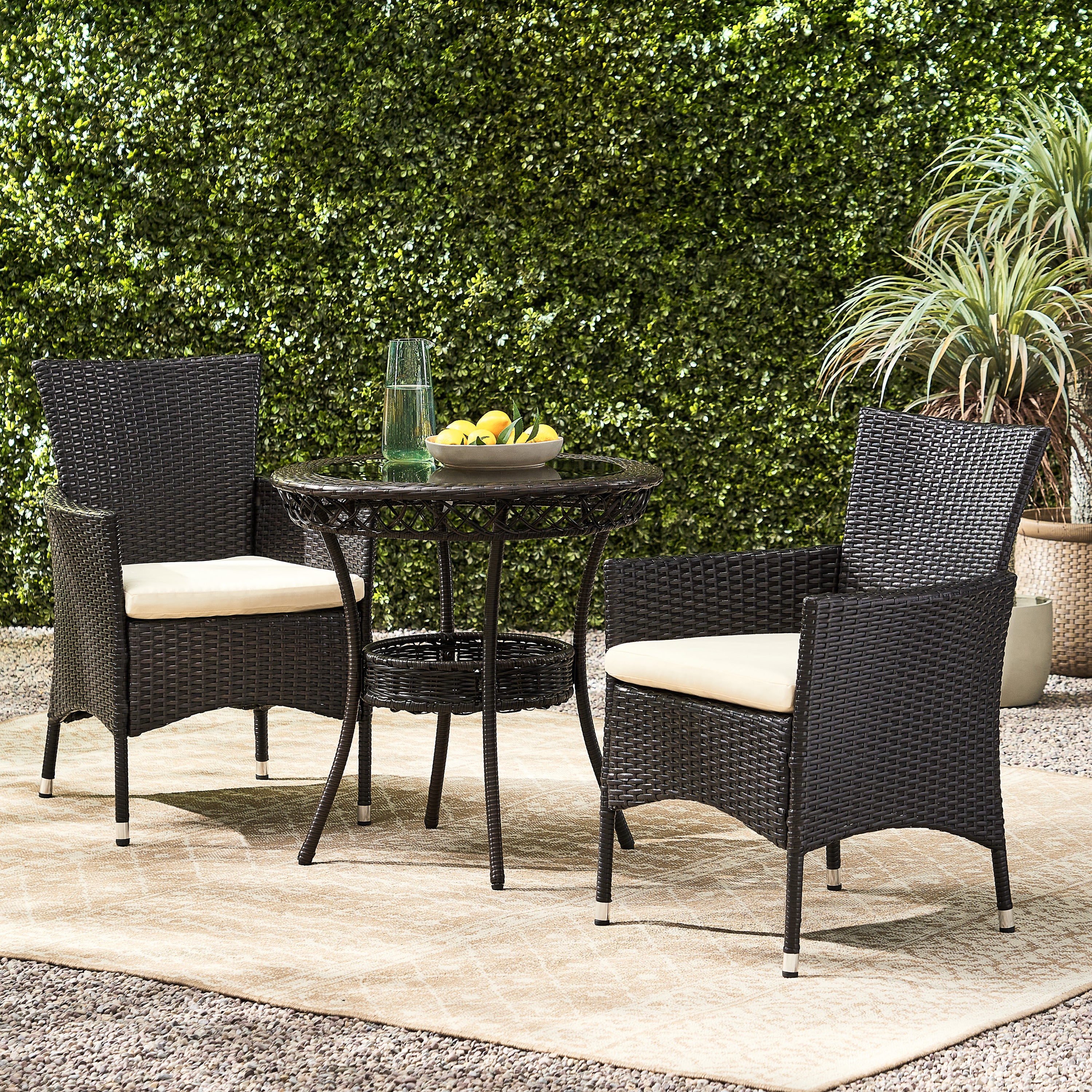 Clementine Outdoor Multibrown Wicker 3pc Bistro Set