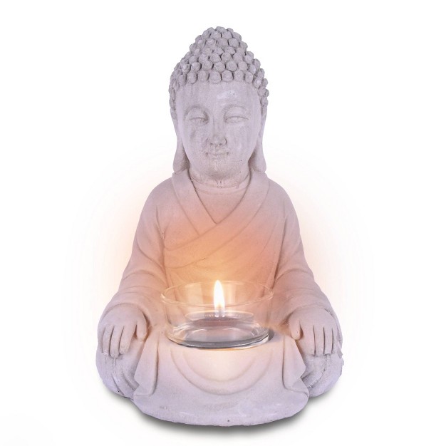 Set Of 2 Kante Composite Sitting Buddha Statues Tealight Candle Holders Gray Rosemead Home amp Garden Inc