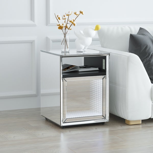 Mirrored Bedside Table End Table Nightstand for Living Room Bedroom