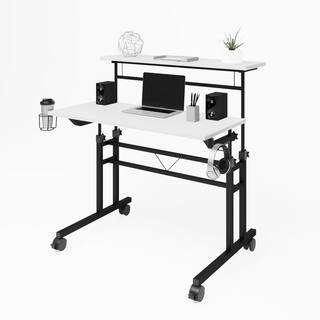 TECHNI MOBILI White Rolling Writing Desk with Height Adjustable Desktop and Moveable Shelf RTA-3800SU-WHT