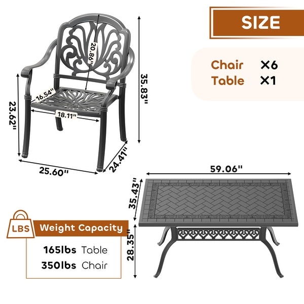 5/7Piece Cast Aluminum Outdoor Dining Set with 59.06'' L X 35.43'' W Rectangular Table and Random Color Seat Cushions