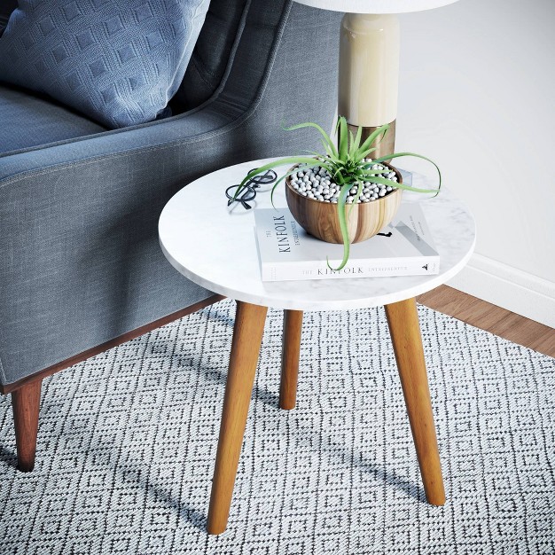 Solid Wood And Faux Marble Round Side Table Nathan James