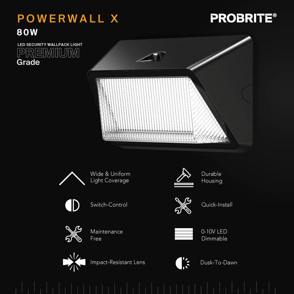 PROBRITE 250W Equivalent Integrated LED Bronze Outdoor Commercial Refractor Wall Pack Light 10000 Lumens 4000K Dusk-to-Dawn PRWX80-H-PC-4K-BZ