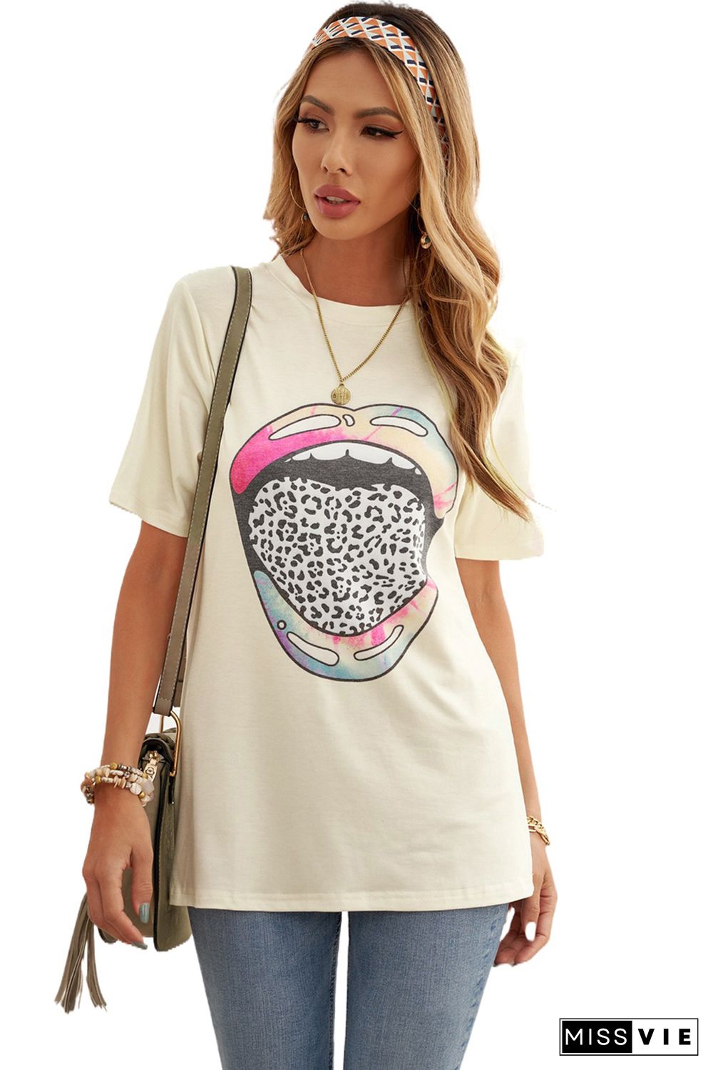 Tie-dye Leopard Lip Tee