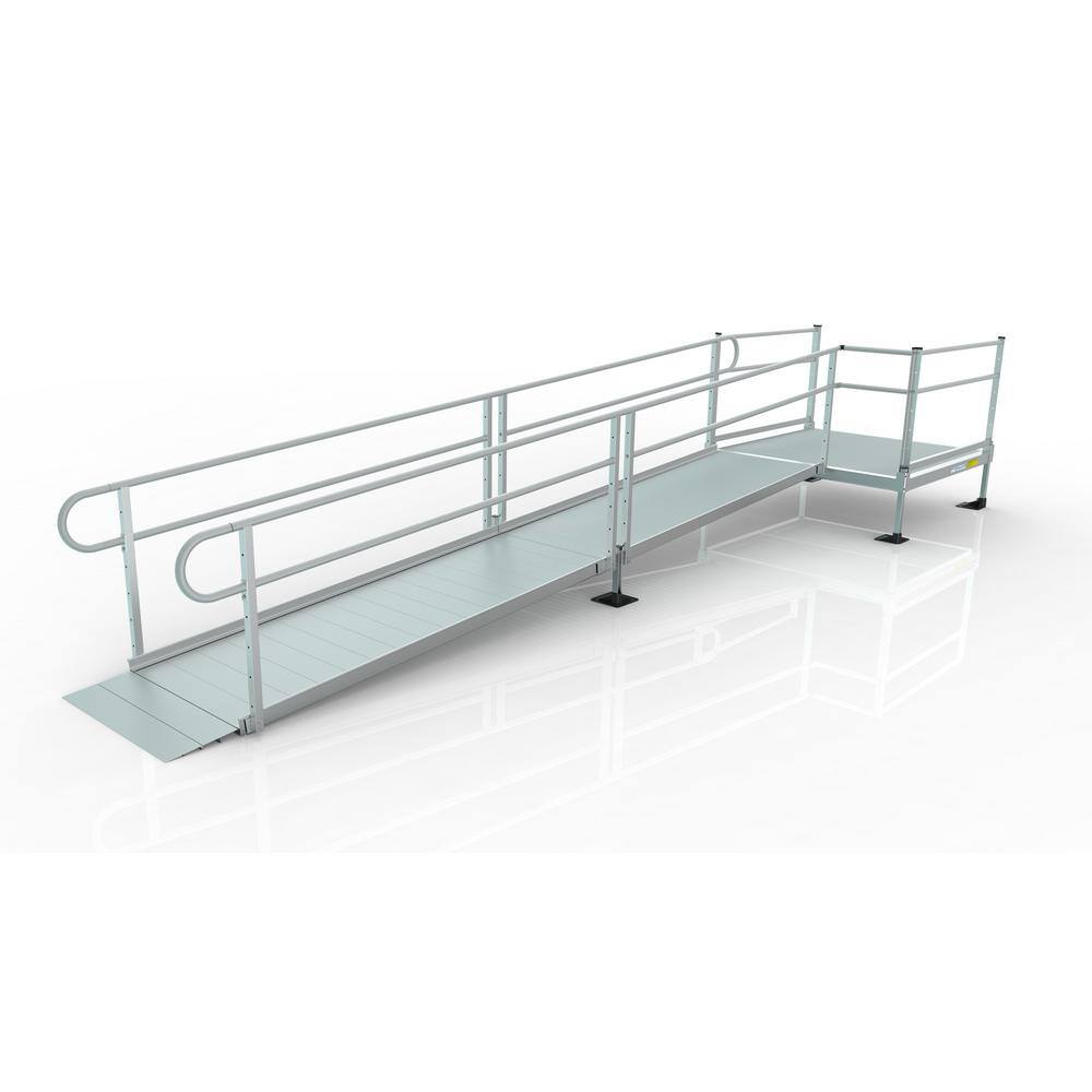 EZ-ACCESS PATHWAY 18 ft. Straight Aluminum Wheelchair Ramp Kit with Solid Surface Tread 2-Line Handrails and 5 ft. Top Platform PS18S55T