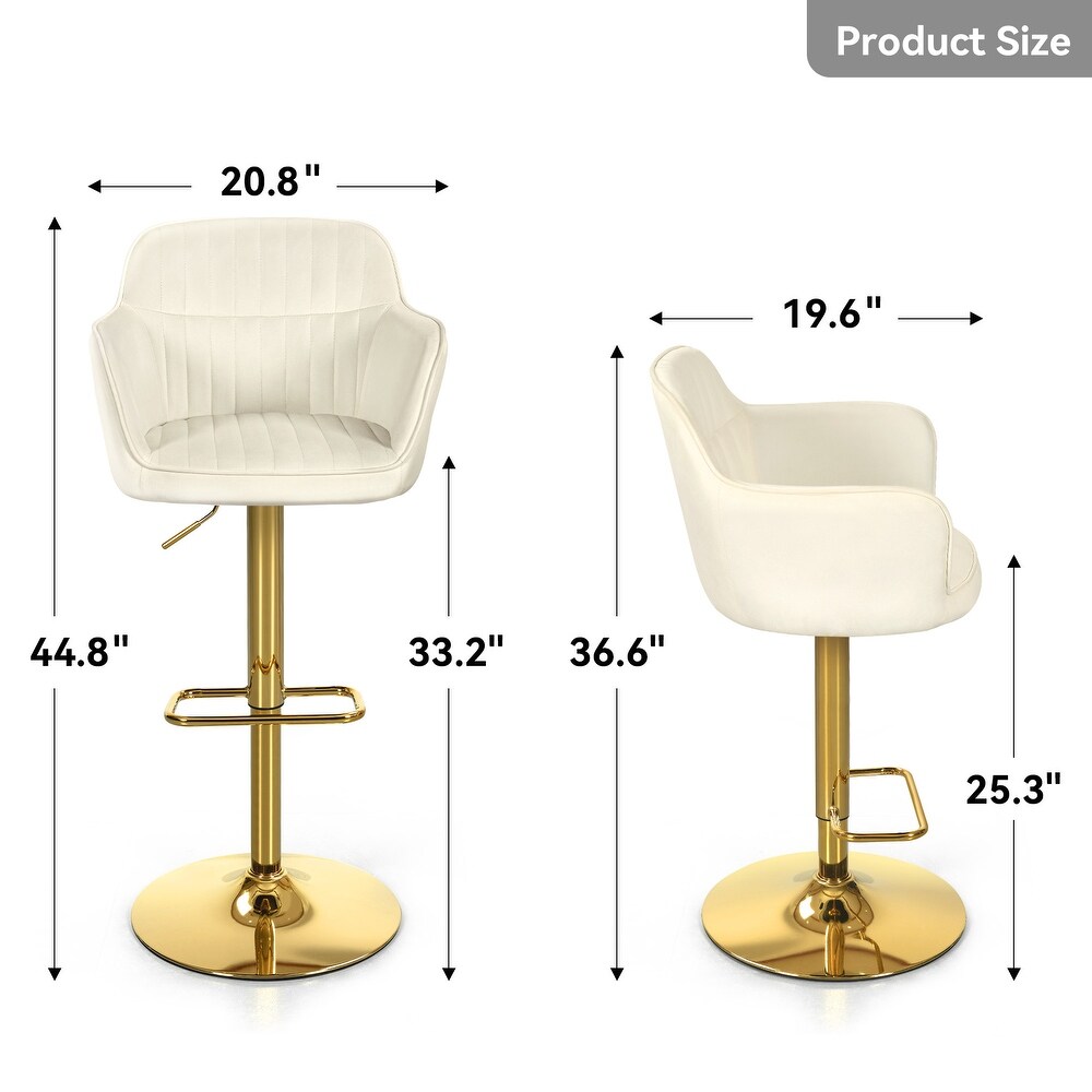 Moasis Velvet Swivel Bar Stools with Adjustable Height and Gold Stainless Steel Base