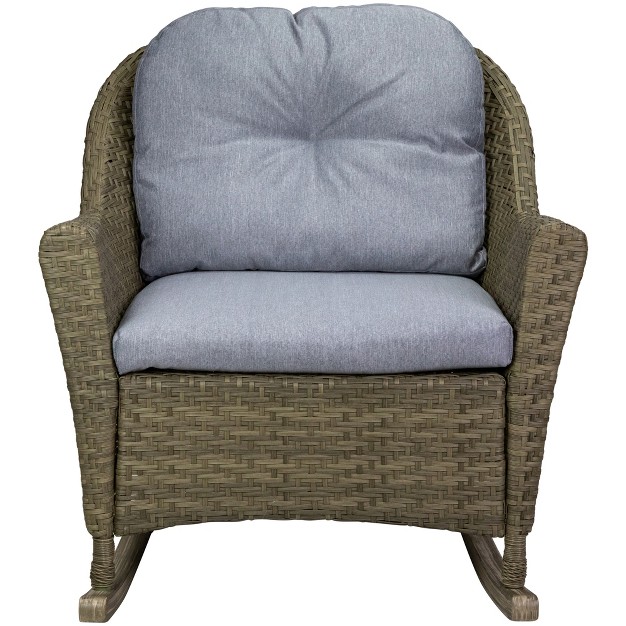 Gray Resin Wicker Deep Seated Rocker Chair With Gray Cushions