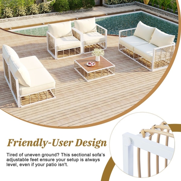 7Pcs Oversize Outdoor Metal Patio Conversation Set with Coffee Table