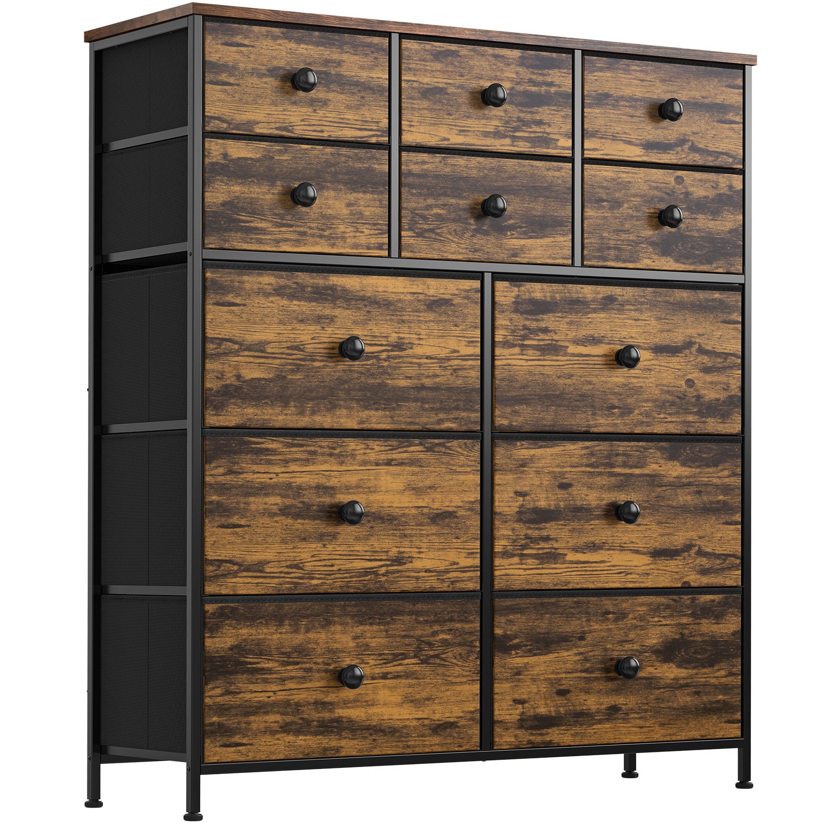 REAHOME Tall Dresser for Bedroom with 12 Drawer Vertical Dresser of Fabric Storage Units Organizer for Closet Living Room Hallway Nursery Rustic Brown