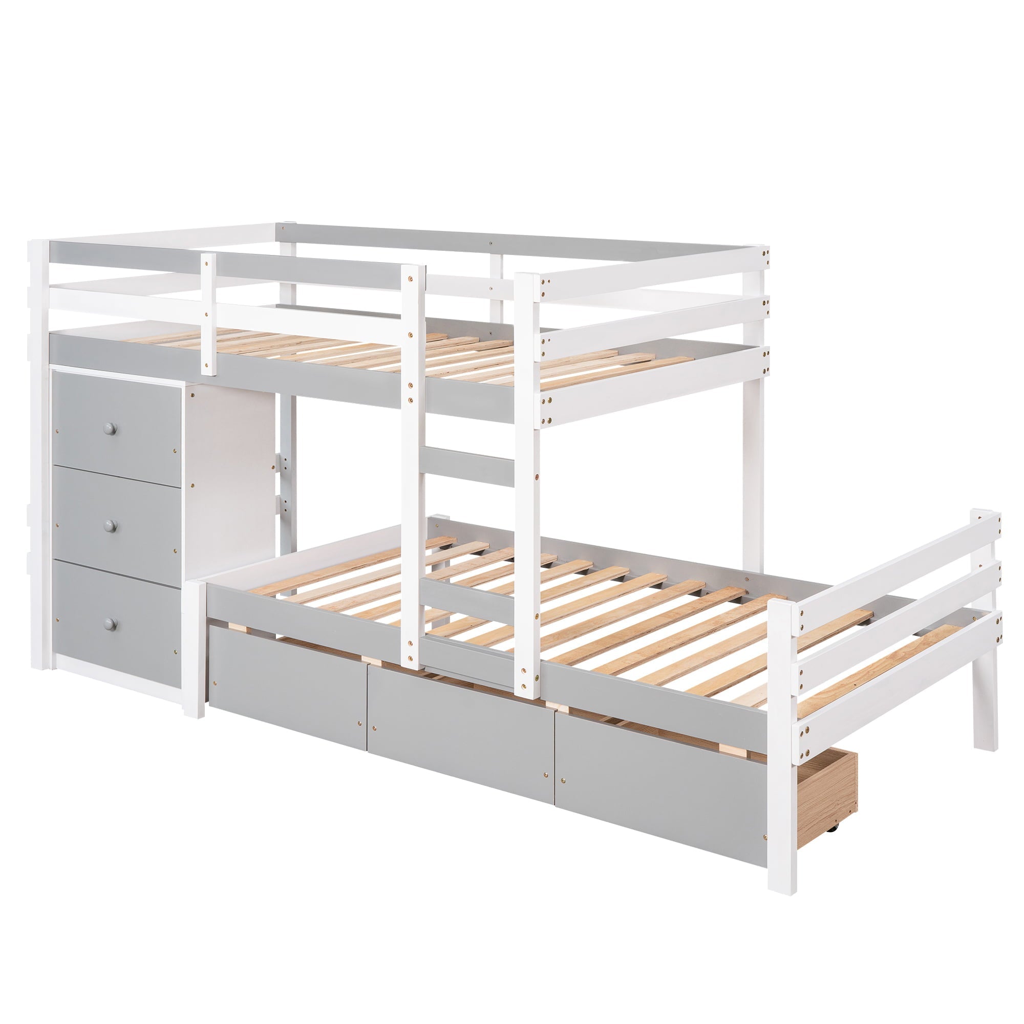 Twin over Twin Bunk Bed with Six Drawers for Kids Room, Gray