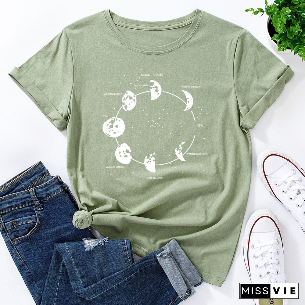 Celestial Moon Phase Cosmos Space T-Shirt Funny ShirtsFor Women Female Graphic Tee Short Sleeve Summer Shirts Tops Shirt Gift