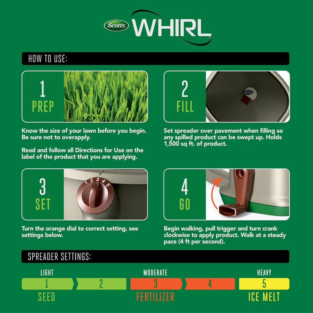 Scotts 1500 sq. ft. Whirl Hand Held Spreader for Grass Seed Fertilizer and Ice Melt 71060C