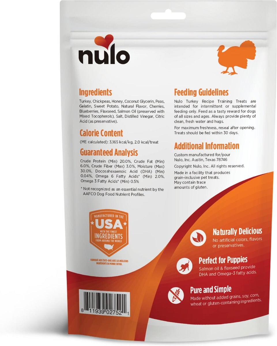 Nulo FreeStyle Trainers Grain-Free Turkey Dog Treats， 16-oz bag